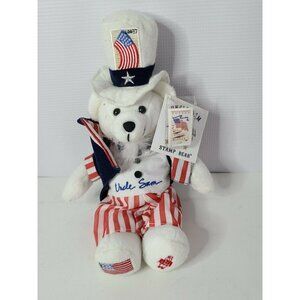 UNCLE Sam Stamp Bear Plush Tags And Stamps Attache
